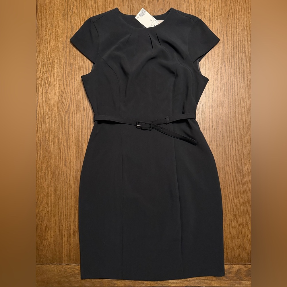 H&M Black Sheath Dress with Cap Sleeves and Slim Belt